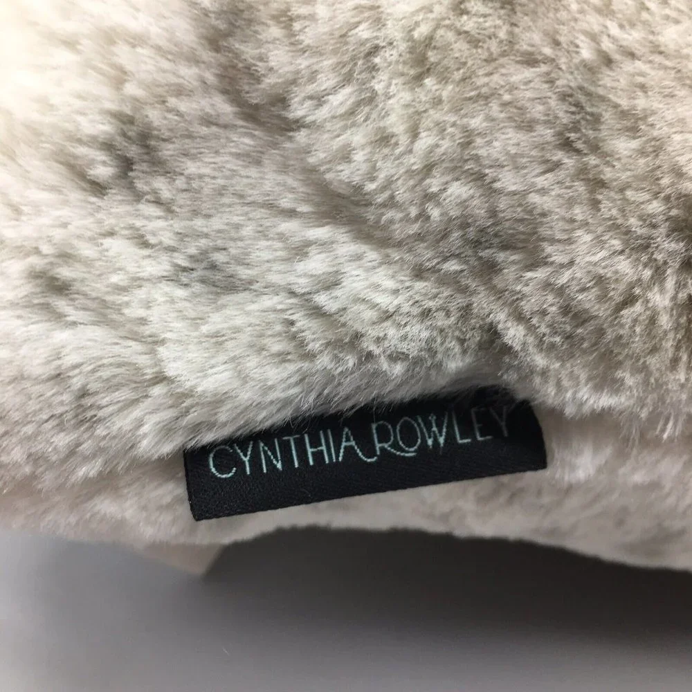 x2 Cynthia Rowley Snow Leopard Faux Fur Throw Pillow Set Feather Gray Accent 20